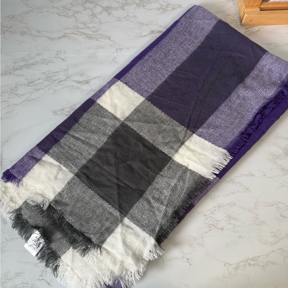 Purple and Gray Plaid Blanket Scarf